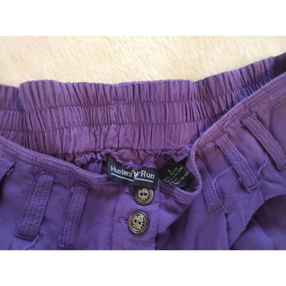 Vintage Retro Womens Purple Pleated Shorts High Waist Casual Bermuda Pocket Sz L - Picture 7 of 7